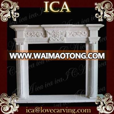 Hot selling hand carved simple design white marble fireplace mantel and surround